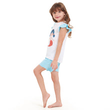 Load image into Gallery viewer, Girls summer pajama set Mermaid t-shirt + Baby Blue shorts
