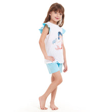 Load image into Gallery viewer, Girls summer pajama set Mermaid t-shirt + Baby Blue shorts
