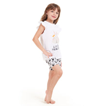 Load image into Gallery viewer, Girls summer pajama set Rabbit t-shirt + off-white shorts
