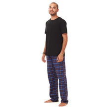 Load image into Gallery viewer, Men summer pajama set  Black T-shirt + Dark Blue Checkered Pants
