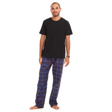 Load image into Gallery viewer, Men summer pajama set  Black T-shirt + Dark Blue Checkered Pants
