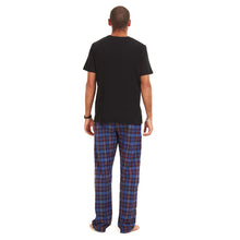 Load image into Gallery viewer, Men summer pajama set  Black T-shirt + Dark Blue Checkered Pants
