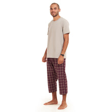 Load image into Gallery viewer, Men summer pajama set  Grey T-shirt +Maroon Checkered Pantacor
