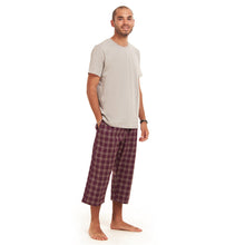 Load image into Gallery viewer, Men summer pajama set  Grey T-shirt +Maroon Checkered Pantacor
