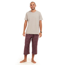 Load image into Gallery viewer, Men summer pajama set  Grey T-shirt +Maroon Checkered Pantacor
