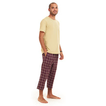 Load image into Gallery viewer, Men summer pajama set  Khaki T-shirt +Maroon Checkered Pantacor
