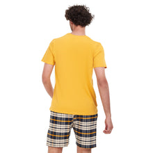 Load image into Gallery viewer, Men summer pajama set Mustard T-shirt + Navy Blue x White Checkered short

