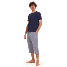 Load image into Gallery viewer, Men summer pajama set  Navy T-shirt + Blue x White Checkered Pantacor
