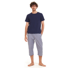 Load image into Gallery viewer, Men summer pajama set  Navy T-shirt + Blue x White Checkered Pantacor
