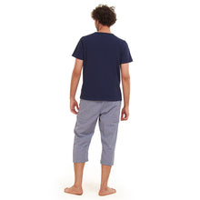 Load image into Gallery viewer, Men summer pajama set  Navy T-shirt + Blue x White Checkered Pantacor

