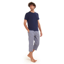 Load image into Gallery viewer, Men summer pajama set  Navy T-shirt + Blue x White Checkered Pantacor
