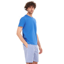 Load image into Gallery viewer, Men summer pajama set Royal blue T-shirt + Blue x white checkered short
