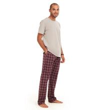 Load image into Gallery viewer, Men summer pajama set  Grey T-shirt +Maroon Checkered pants
