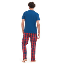 Load image into Gallery viewer, Men summer pajama set Indigo T-shirt +  Red x Indigo Checkered pants
