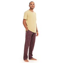 Load image into Gallery viewer, Men summer pajama set  khaki T-shirt + Maroon Checkered Pants
