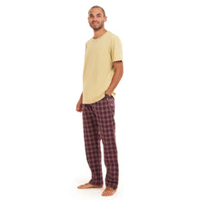Load image into Gallery viewer, Men summer pajama set  khaki T-shirt + Maroon Checkered Pants
