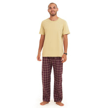 Load image into Gallery viewer, Men summer pajama set  khaki T-shirt + Maroon Checkered Pants
