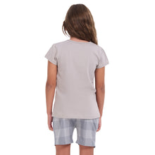 Load image into Gallery viewer, Girls summer pajama set Grey t-shirt + Grey Checkered shorts
