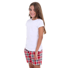 Load image into Gallery viewer, Girls summer pajama set White t-shirt + Red x Dark blue checkered shorts
