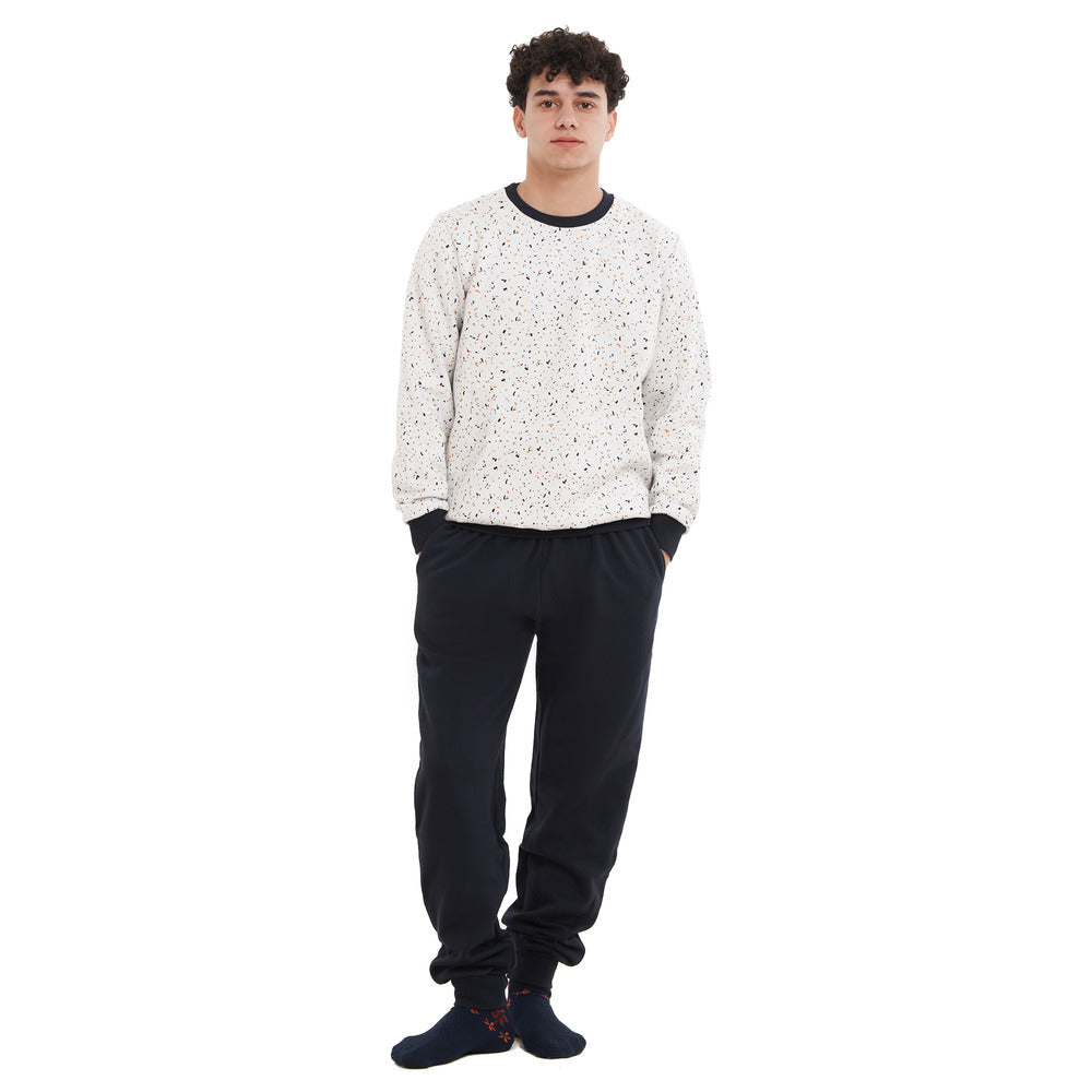 Men Winter Pajama Set Colorful Scatters Sweatshirt + Dark blue Pants