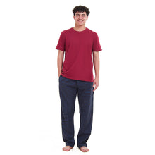 Load image into Gallery viewer, Men summer pajama set Dark Red T-shirt +Blue x Black checkered Pants
