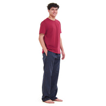 Load image into Gallery viewer, Men summer pajama set Dark Red T-shirt +Blue x Black checkered Pants
