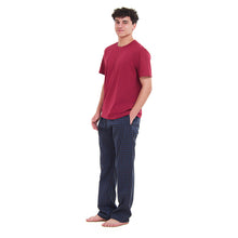 Load image into Gallery viewer, Men summer pajama set Dark Red T-shirt +Blue x Black checkered Pants
