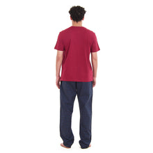 Load image into Gallery viewer, Men summer pajama set Dark Red T-shirt +Blue x Black checkered Pants

