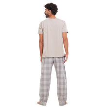 Load image into Gallery viewer, Men summer pajama set Grey T-shirt + Grey checkered Pants
