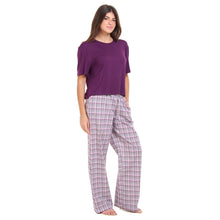 Load image into Gallery viewer, Women summer pajama set Dark Purple Cropped top + Purple x White checkered pants
