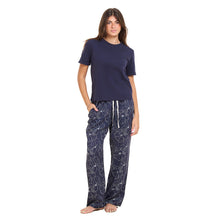 Load image into Gallery viewer, Women summer pajama set Dark blue Tee + Magnolia Floral Pants
