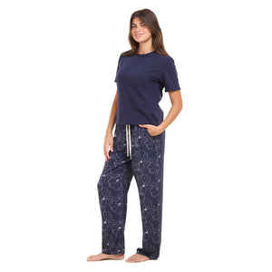Women summer pajama set Dark blue Tee + Magnolia Floral Pants