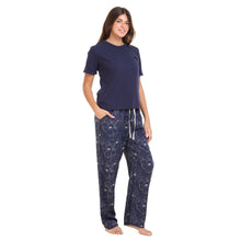 Load image into Gallery viewer, Women summer pajama set Dark blue Tee + Magnolia Floral Pants
