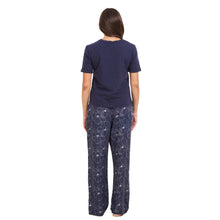Load image into Gallery viewer, Women summer pajama set Dark blue Tee + Magnolia Floral Pants
