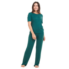 Load image into Gallery viewer, Women summer pajama set Dark green shirt + Pants
