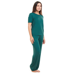 Women summer pajama set Dark green shirt + Pants