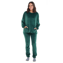 Load image into Gallery viewer, Women Winter Pajama Set Dark green Sweatshirt + Pants
