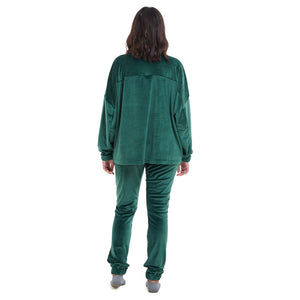 Women Winter Pajama Set Dark green Sweatshirt + Pants