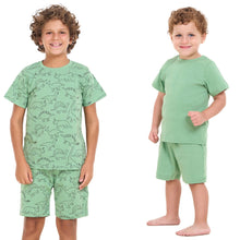 Load image into Gallery viewer, Boys summer pajama Bundle set Apple Green and Dino t-shirts + shorts
