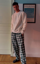 Load image into Gallery viewer, Men Winter Pajama Set Off White sweatshirt + Dark Green x Off White checkered Pants
