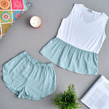 Load image into Gallery viewer, Women summer pajama set Mint ruffles top + Ruffles shorts
