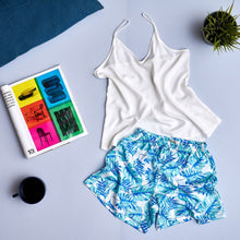 Load image into Gallery viewer, Women summer pajama set Off-white top + Tropical leaves shorts
