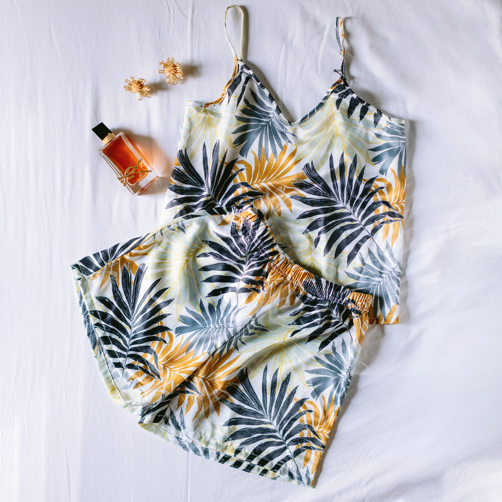 Women summer pajama set Havane leaves top + shorts