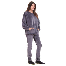 Load image into Gallery viewer, Women Winter Pajama Set Dark Grey Sweatshirt + Pants
