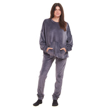 Load image into Gallery viewer, Women Winter Pajama Set Dark Grey Sweatshirt + Pants
