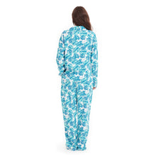 Load image into Gallery viewer, Women summer pajama set Turquoise Leaves buttoned shirt + Pants
