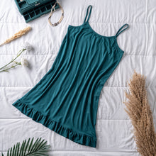 Load image into Gallery viewer, Women summer pajama Dark green ruffles night shirt
