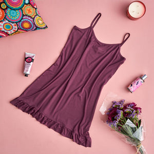 Women summer pajama Purple ruffles night shirt
