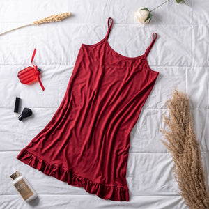 Women summer pajama Burgundy ruffles night shirt