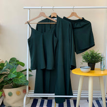 Load image into Gallery viewer, Women summer 3 piece pajama set  Dark green Top +kimono &amp; short

